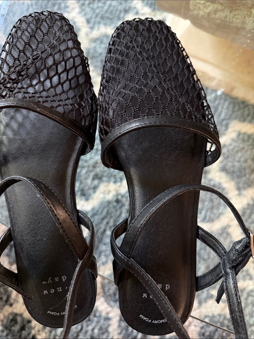 a new day Black Mesh Square-Toe Ankle-Strap Mules